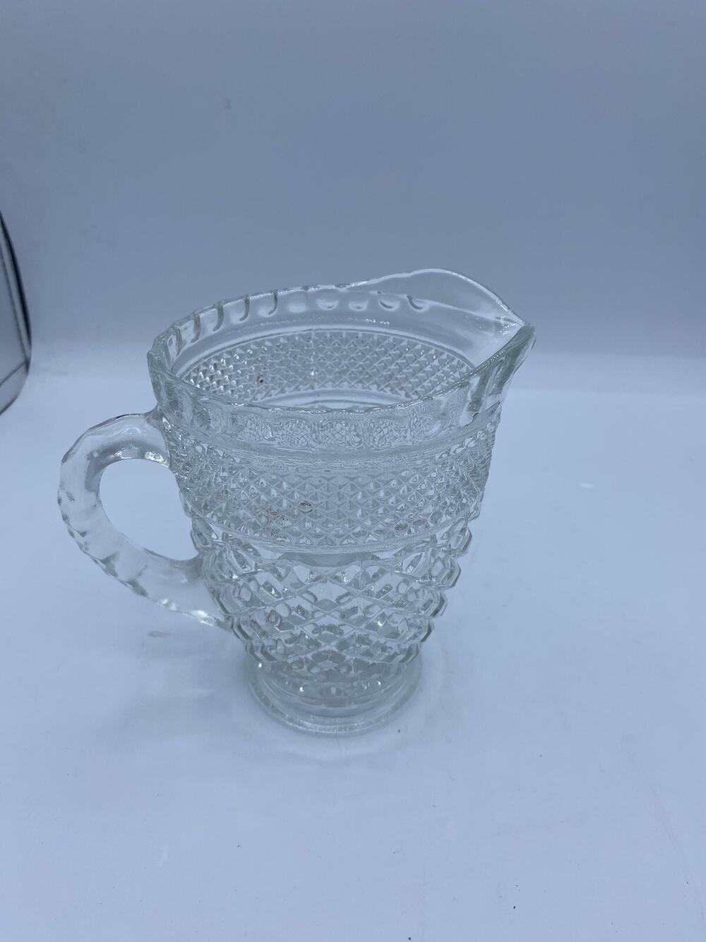 Antique Clear Glass Thick Heavy Decorated Clear Glass Creamer